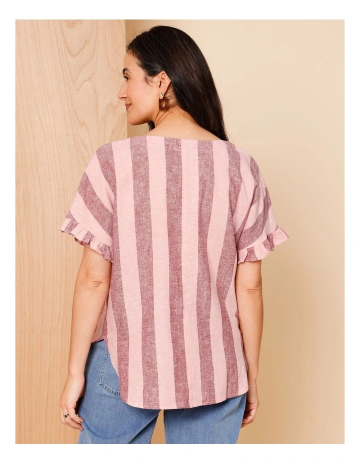 Frill Short Sleeve Vertical Stripe Top In Pinks image 6