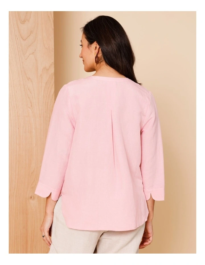 V Neck 3/4 Sleeve Top With Stand Collar In Powder Pink image 6