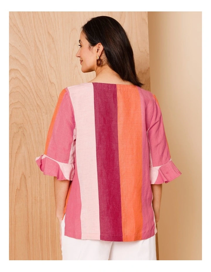FLUTED SLEEVE TOP-PINKS/BURGANDY WIDE STRIPE image 5