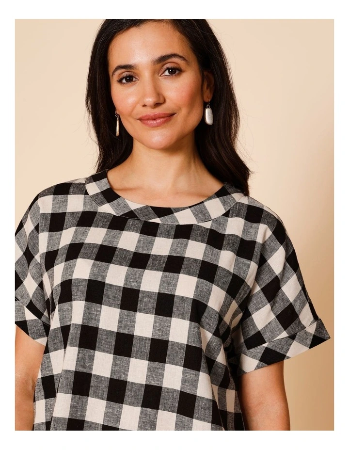 Extended Short Sleeve Gingham Top In Black/Light Stone image 4