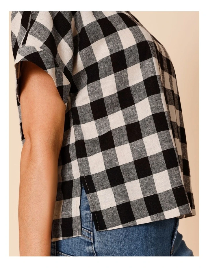 Extended Short Sleeve Gingham Top In Black/Light Stone image 5