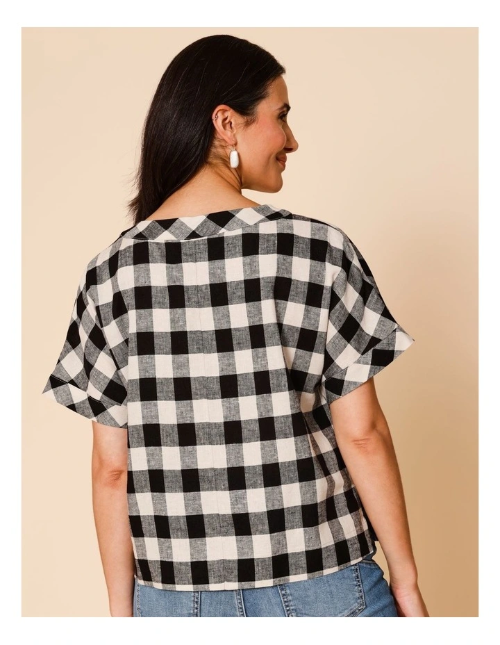Extended Short Sleeve Gingham Top In Black/Light Stone image 6