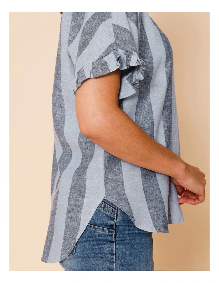 Frill Short Sleeve Vertical Stripe Top In Blues image 5