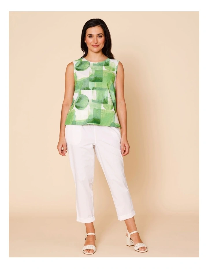 Sleeveless Shell Top With Deep Hem In Green Watercolour Geometric image 3