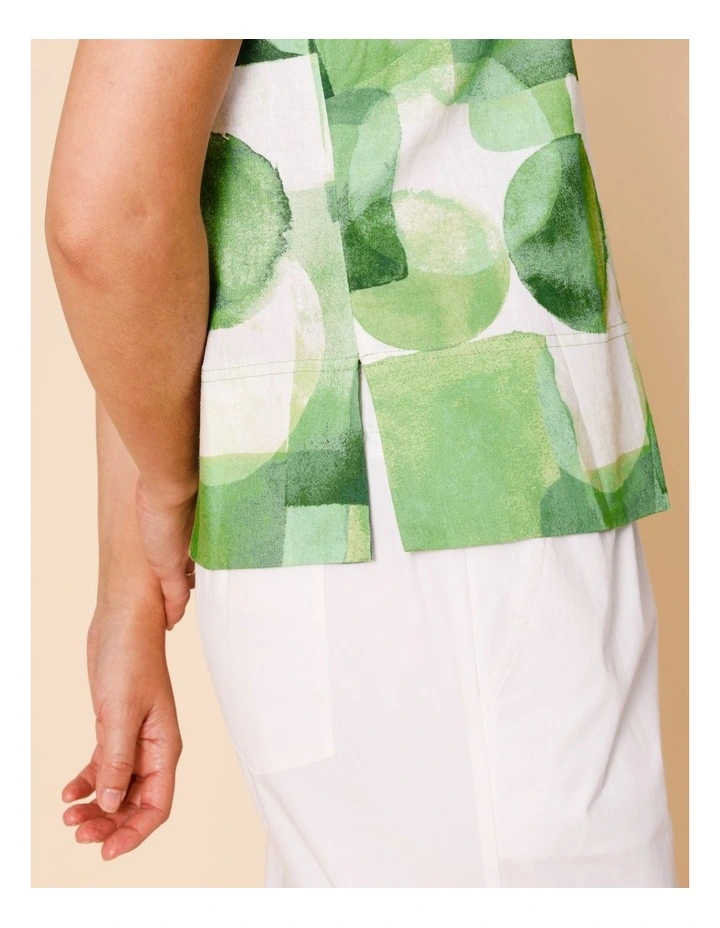 Sleeveless Shell Top With Deep Hem In Green Watercolour Geometric image 4