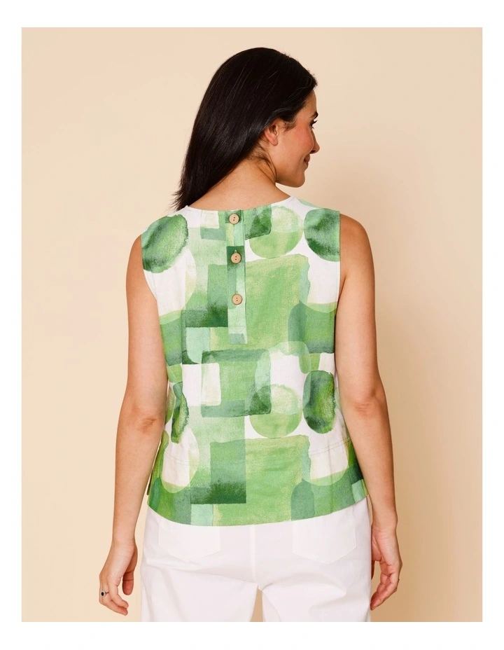 Sleeveless Shell Top With Deep Hem In Green Watercolour Geometric image 5