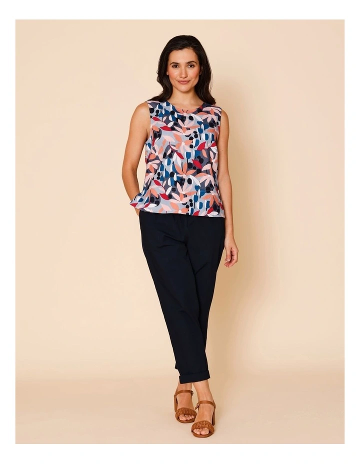 Sleeveless Shell Top With Deep Hem In Pinks/ Blues Stylised Floral image 2