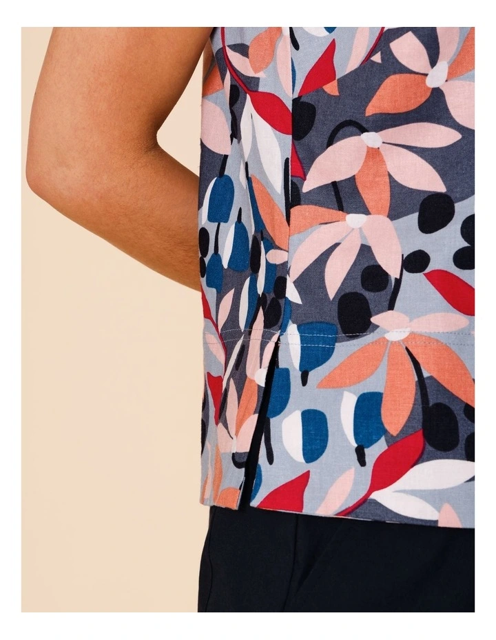 Sleeveless Shell Top With Deep Hem In Pinks/ Blues Stylised Floral image 4