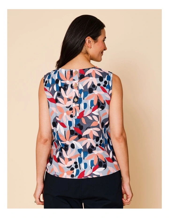 Sleeveless Shell Top With Deep Hem In Pinks/ Blues Stylised Floral image 5