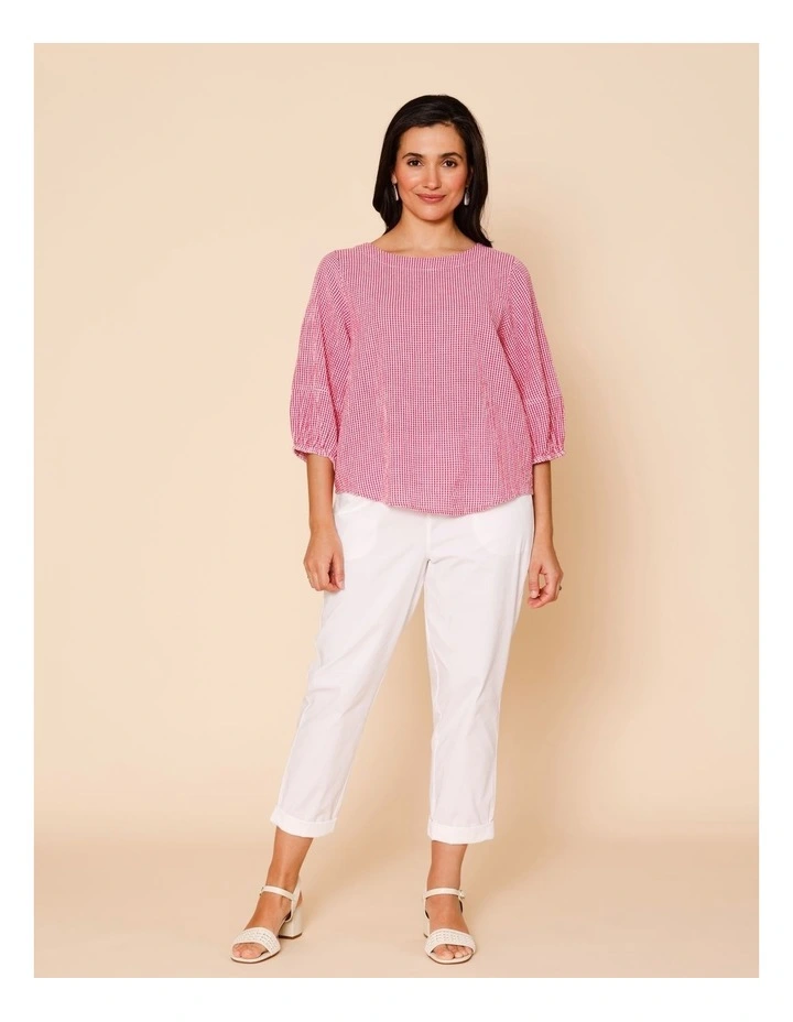 Lantern Sleeve Top In Pink/White Mini Gingham image 2