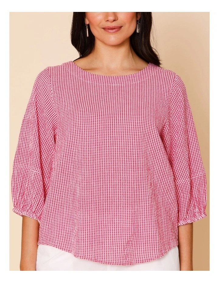 Lantern Sleeve Top In Pink/White Mini Gingham image 3