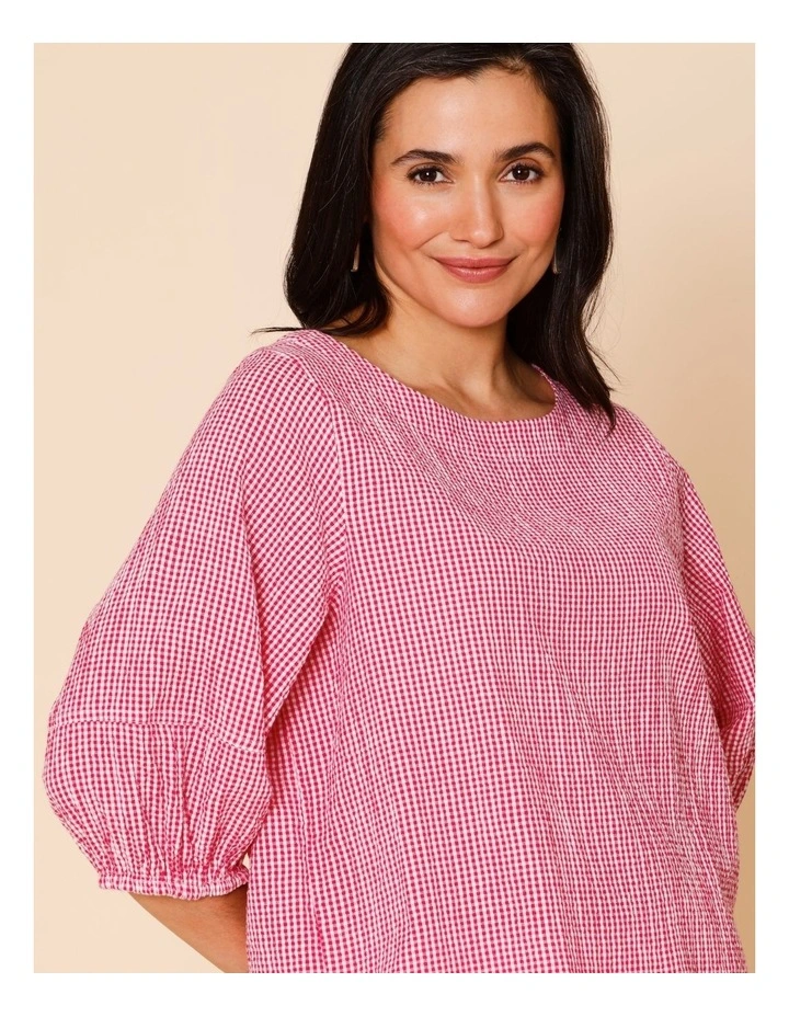 Lantern Sleeve Top In Pink/White Mini Gingham image 5