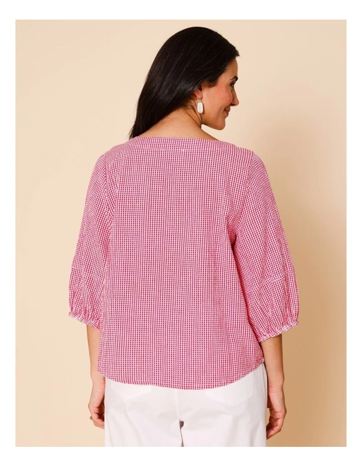 Lantern Sleeve Top In Pink/White Mini Gingham image 6