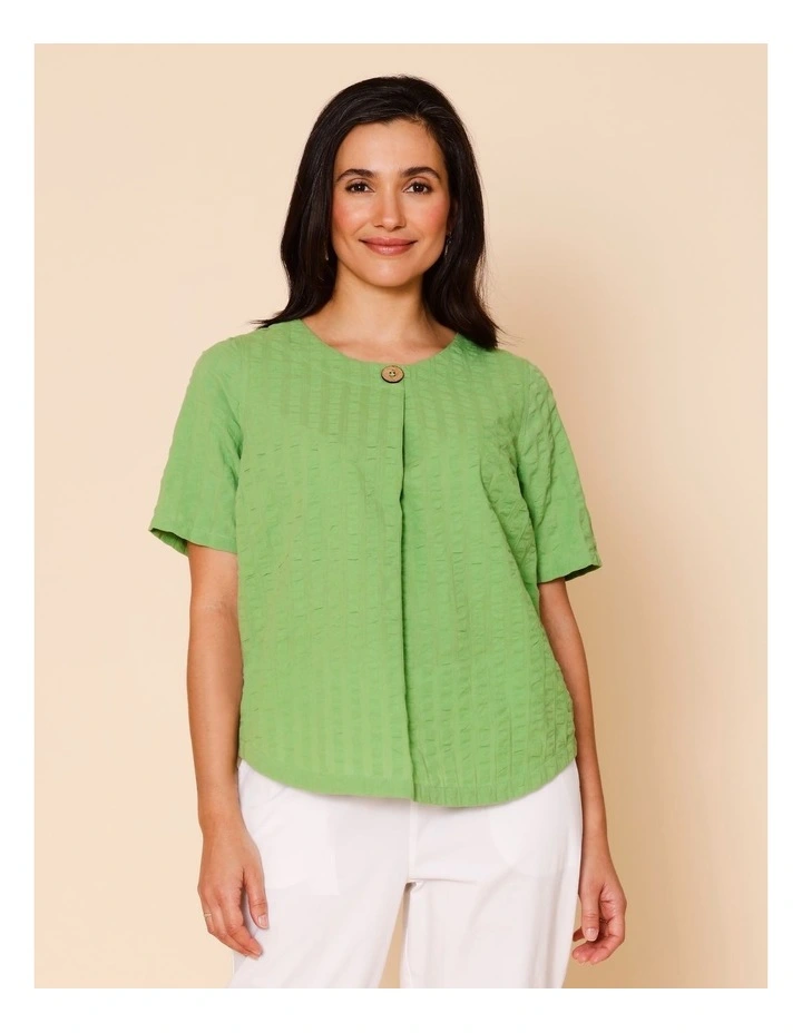 Short Sleeve Top With Button Neck In Green image 1