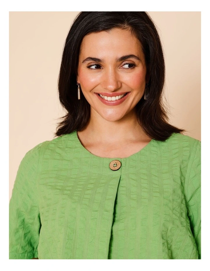 Short Sleeve Top With Button Neck In Green image 2