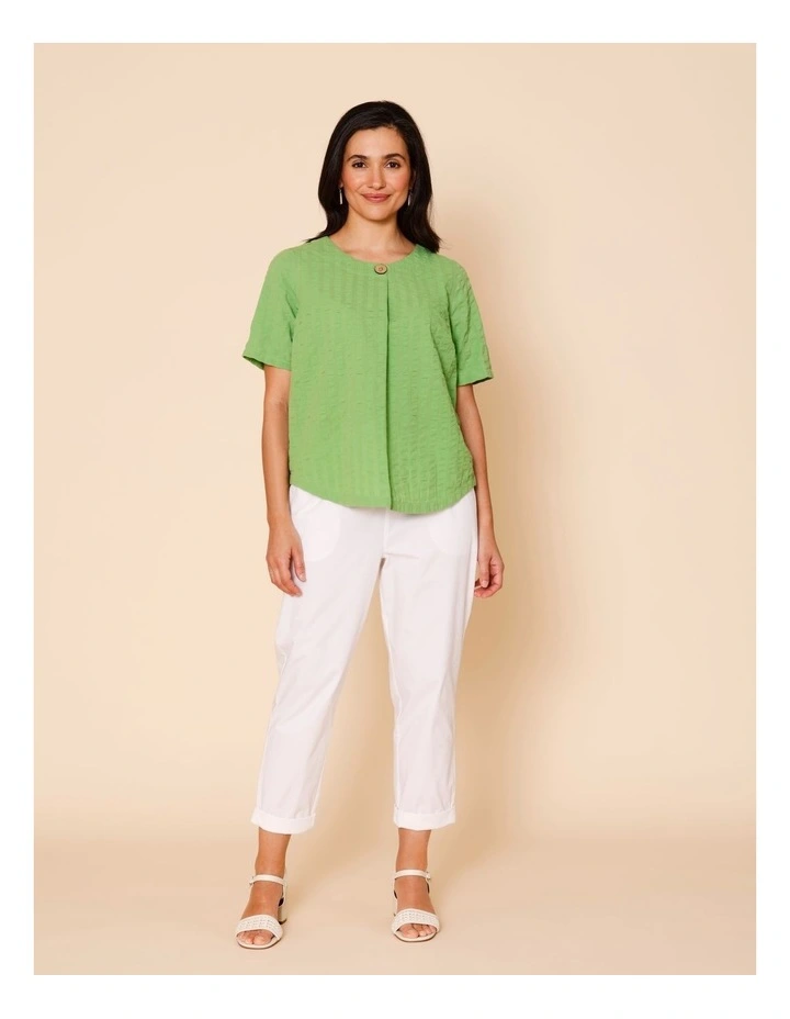 Short Sleeve Top With Button Neck In Green image 3