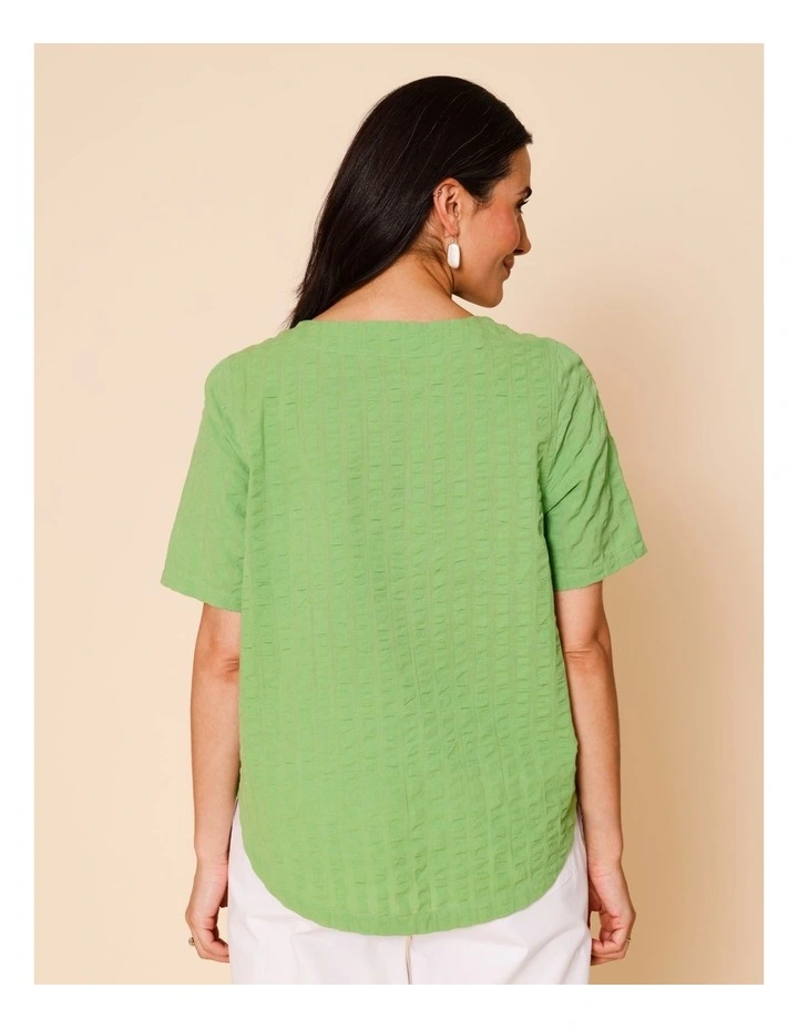 Short Sleeve Top With Button Neck In Green image 5
