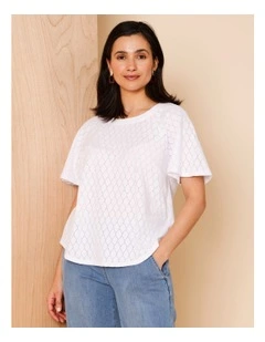 Raglan Sleeve Pointelle Tee In White