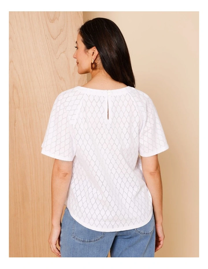 Raglan Sleeve Pointelle Tee In White image 4