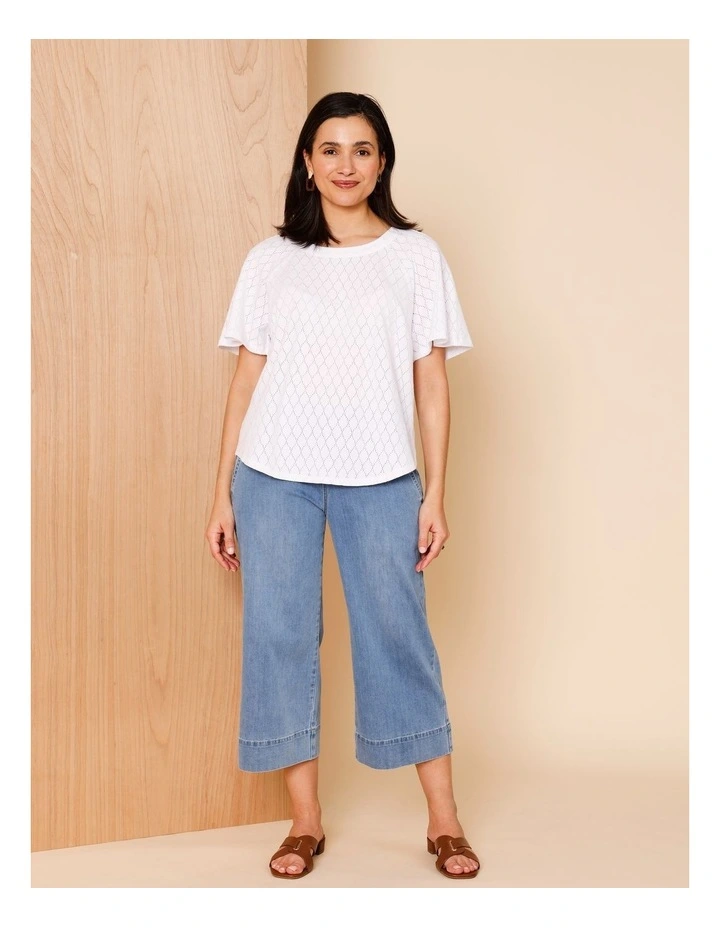 Raglan Sleeve Pointelle Tee In White image 5