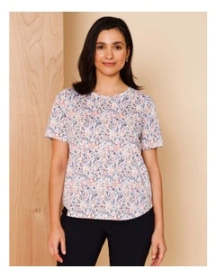 Wardrobe Staple Short Sleeve Tee In Watercolour Leaf Print White/Multi