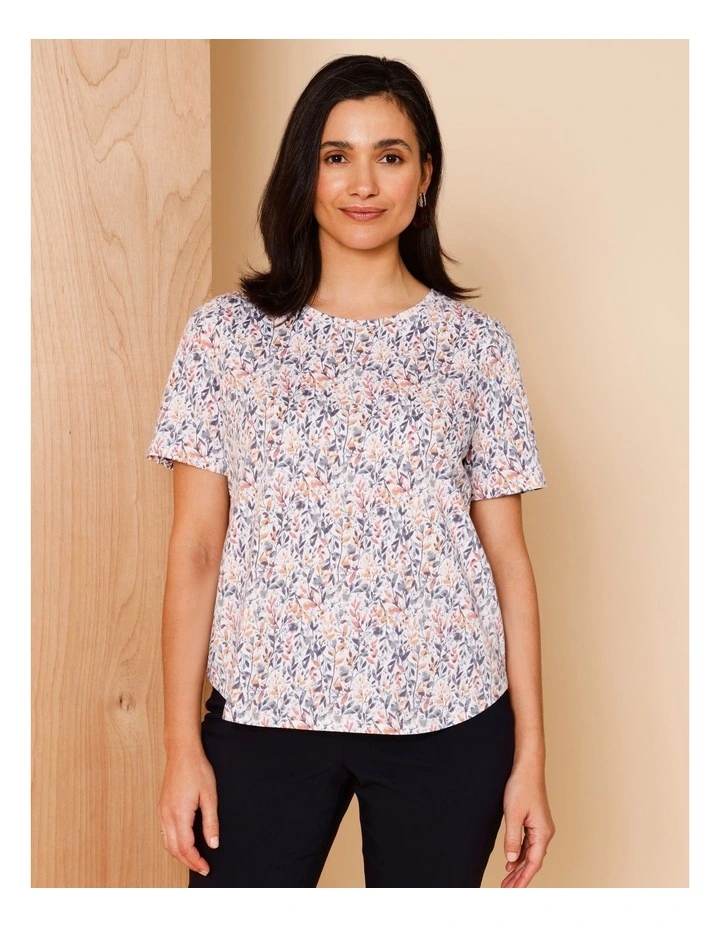 Wardrobe Staple Short Sleeve Tee In Watercolour Leaf Print White/Multi image 1