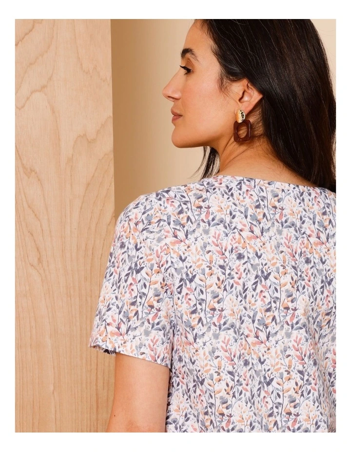 Wardrobe Staple Short Sleeve Tee In Watercolour Leaf Print White/Multi image 2