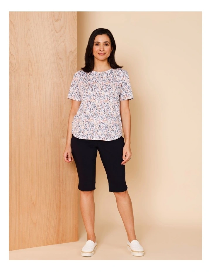 Wardrobe Staple Short Sleeve Tee In Watercolour Leaf Print White/Multi image 3