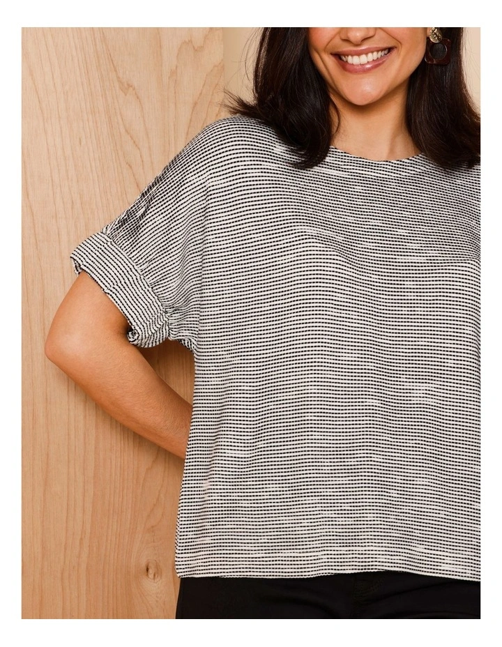 Elastic Cuff Extended Sleeve Tee In White/Black Jacquard image 2