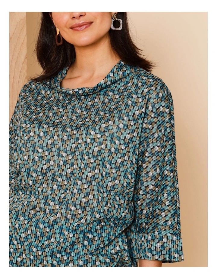 Extended 3/4 Sleeve Burnout Tee With Fold Neck In Blues Spot Print image 5