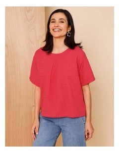 Magyar Sleeve Woven Front Tee With Tuck Neck And Knit Back In Sunset
