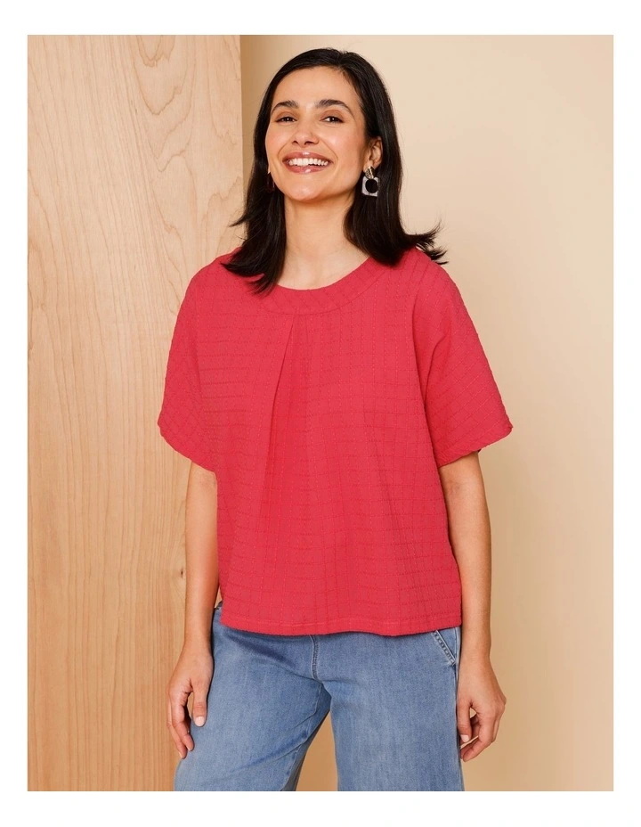 Magyar Sleeve Woven Front Tee With Tuck Neck And Knit Back In Sunset image 1