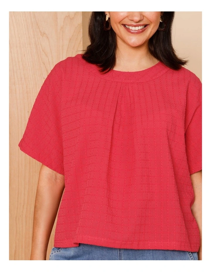 Magyar Sleeve Woven Front Tee With Tuck Neck And Knit Back In Sunset image 2