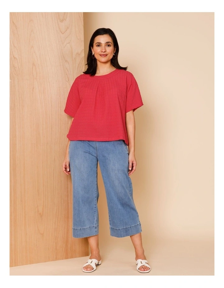 Magyar Sleeve Woven Front Tee With Tuck Neck And Knit Back In Sunset image 3