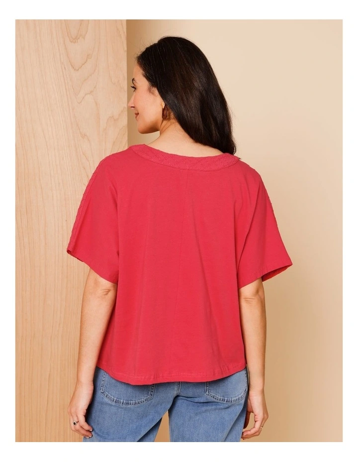 Magyar Sleeve Woven Front Tee With Tuck Neck And Knit Back In Sunset image 5