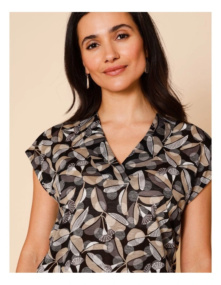 V Neck Extended Sleeve Burnout Tee In Black Ground Gum Print image 1