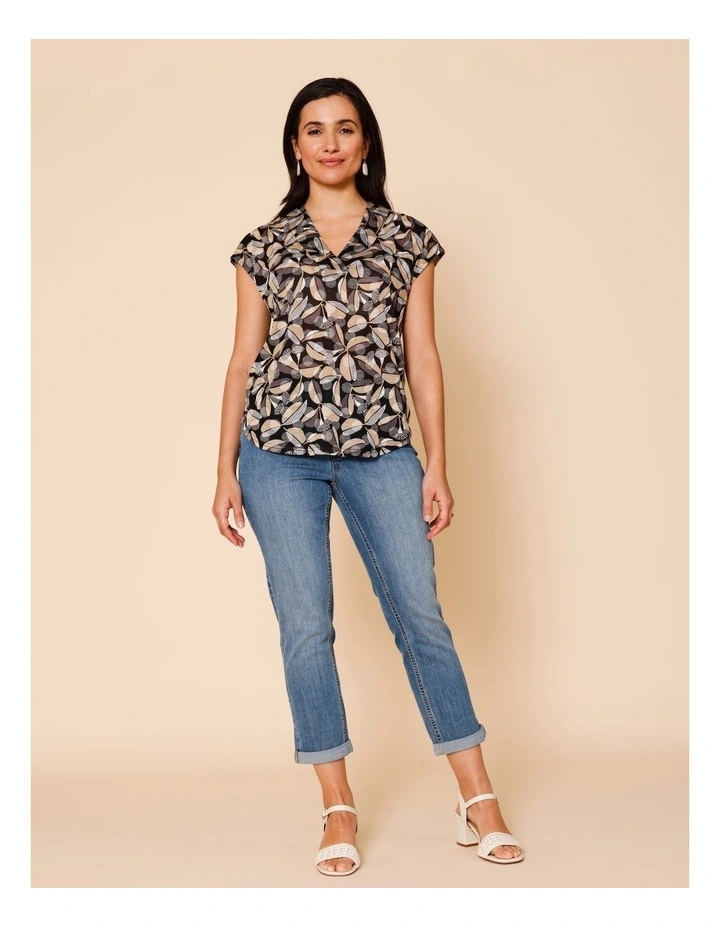 V Neck Extended Sleeve Burnout Tee In Black Ground Gum Print image 3