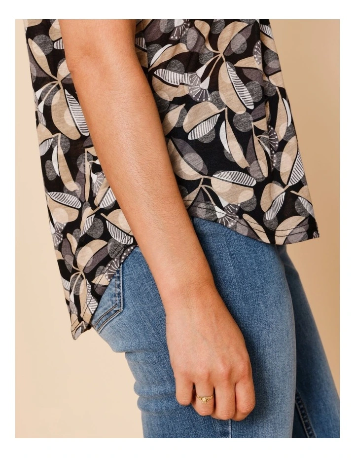 V Neck Extended Sleeve Burnout Tee In Black Ground Gum Print image 5