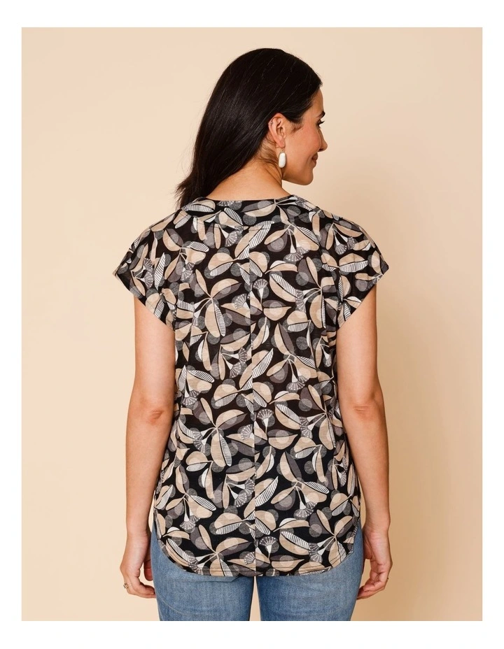 V Neck Extended Sleeve Burnout Tee In Black Ground Gum Print image 6