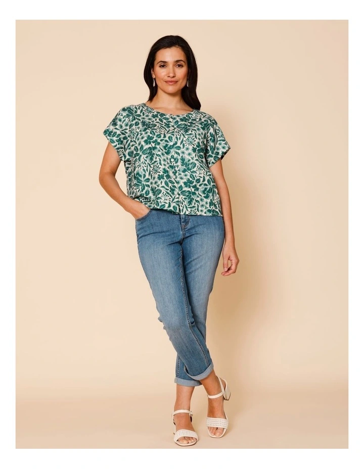 Cap Sleeve Button Through Top In Green Floral image 4