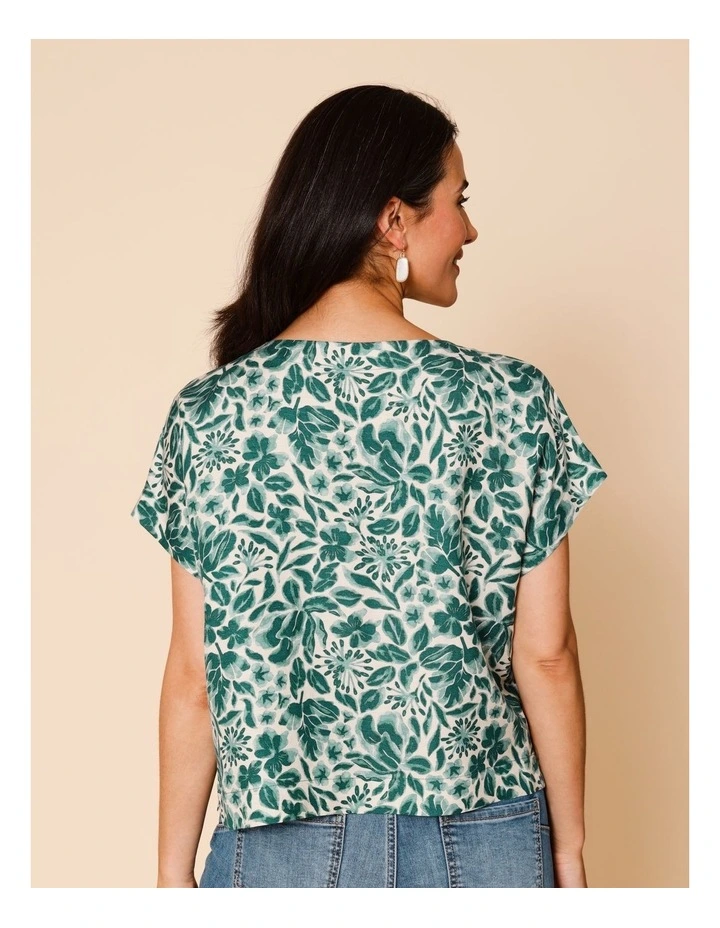 Cap Sleeve Button Through Top In Green Floral image 6