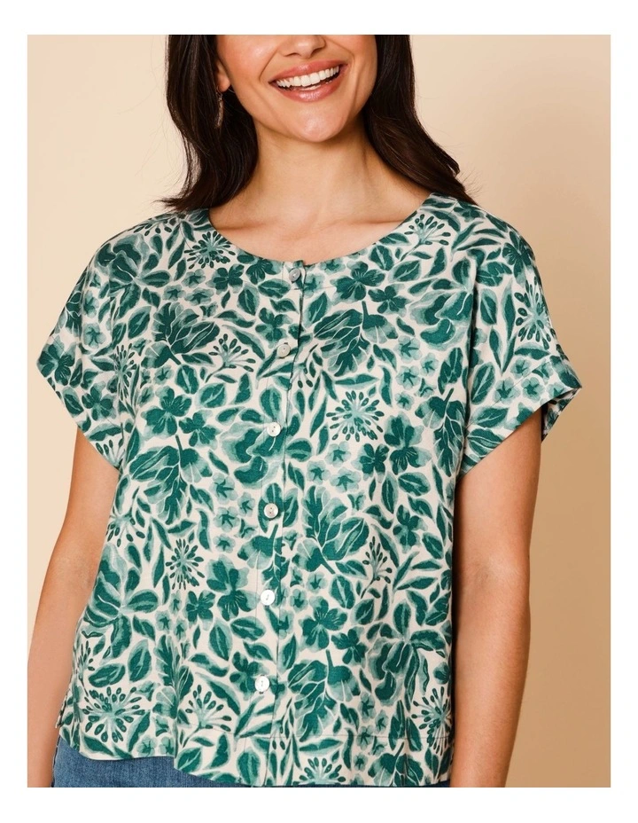 Cap Sleeve Button Through Top In Green Floral image 7