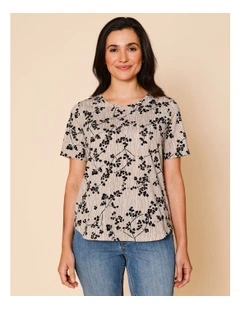 Wardrobe Staple Short Sleeve Tee In Neutral With Monotone Black Floral
