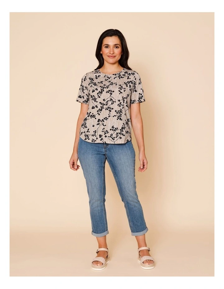 Wardrobe Staple Short Sleeve Tee In Neutral With Monotone Black Floral image 3