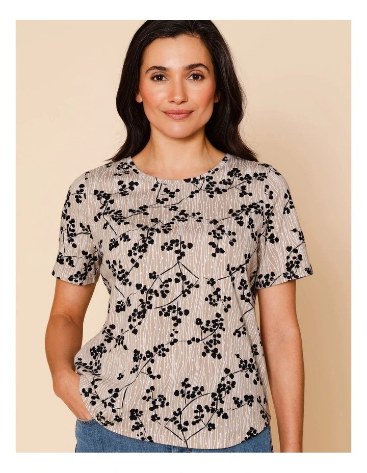 Wardrobe Staple Short Sleeve Tee In Neutral With Monotone Black Floral image 4