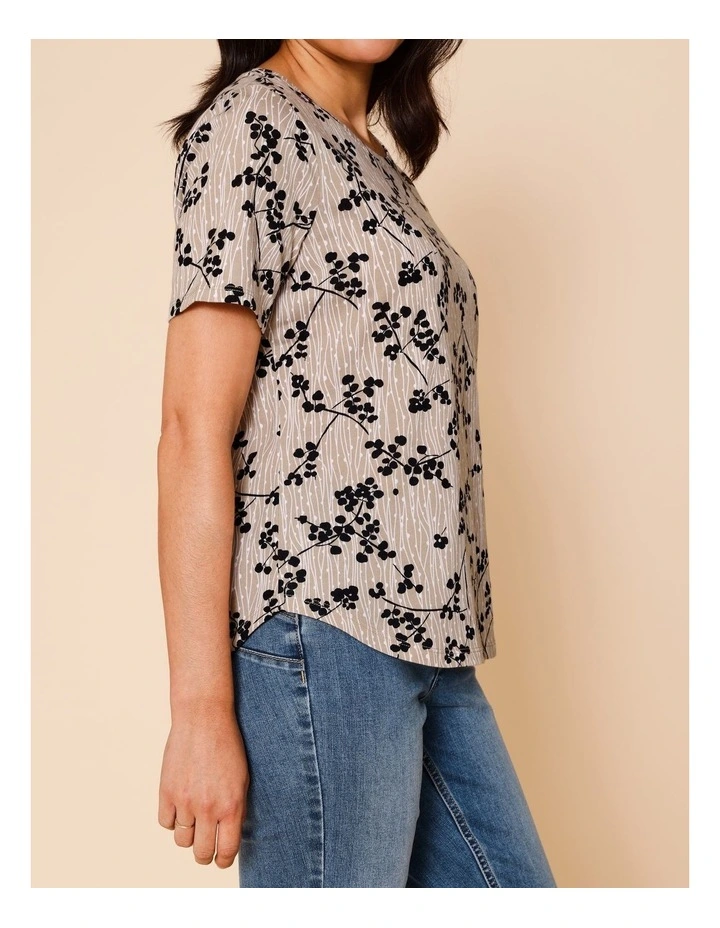 Wardrobe Staple Short Sleeve Tee In Neutral With Monotone Black Floral image 5