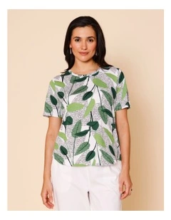 Wardrobe Staple Short Sleeve Tee In Green Layered Spot Leaf
