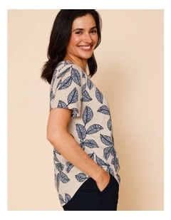 Wardrobe Staple Short Sleeve Tee In Navy/Neutral Spot Leaf