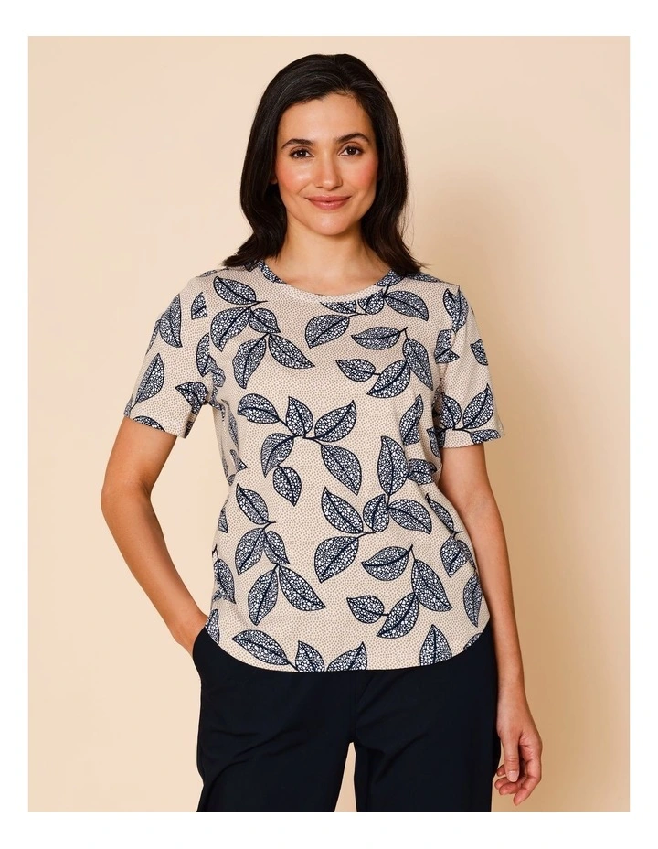 Wardrobe Staple Short Sleeve Tee In Navy/Neutral Spot Leaf image 2