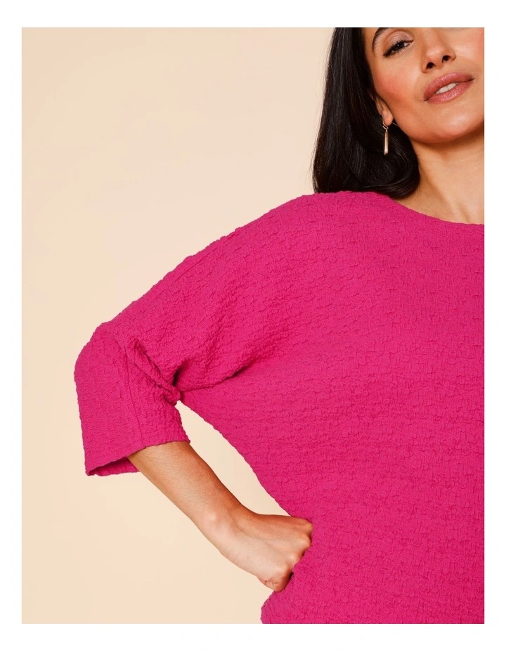 Elbow Length Sleeve Tee In Crinkle Jersey In Hot Pink image 2
